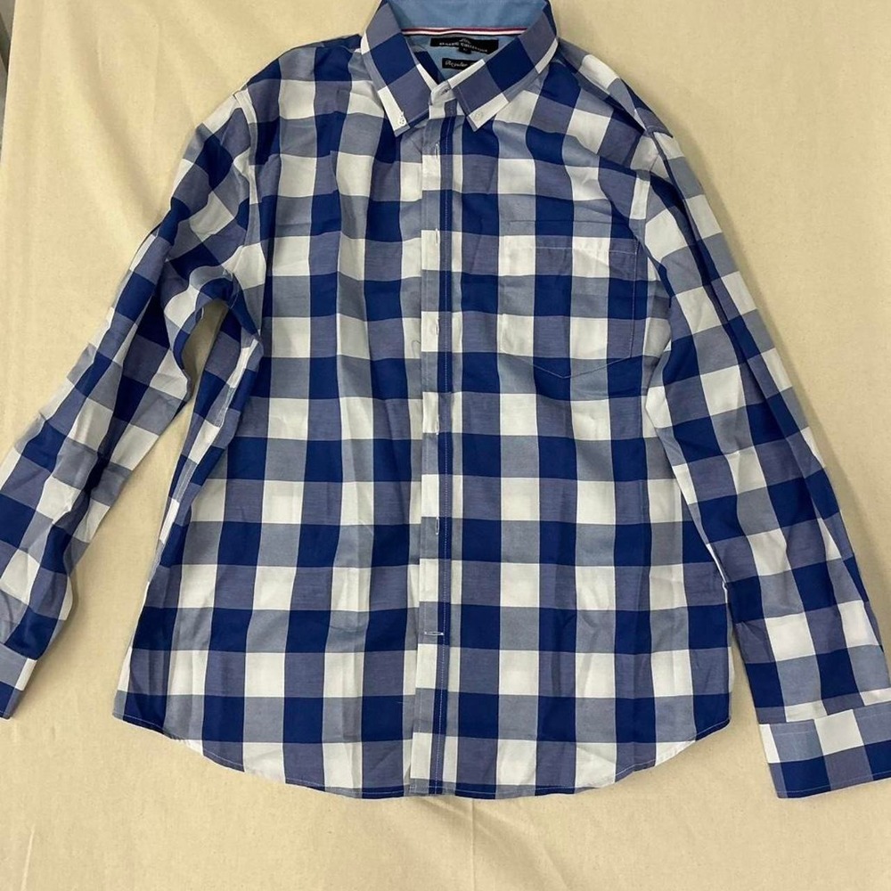 Classic Collection blue & white plaid button-up shirt